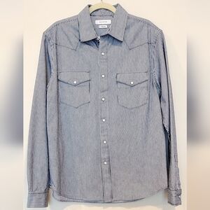 Urban Outfitters Cotton Denim Railroad Stripe Snap Down Western Shirt, Mn Med